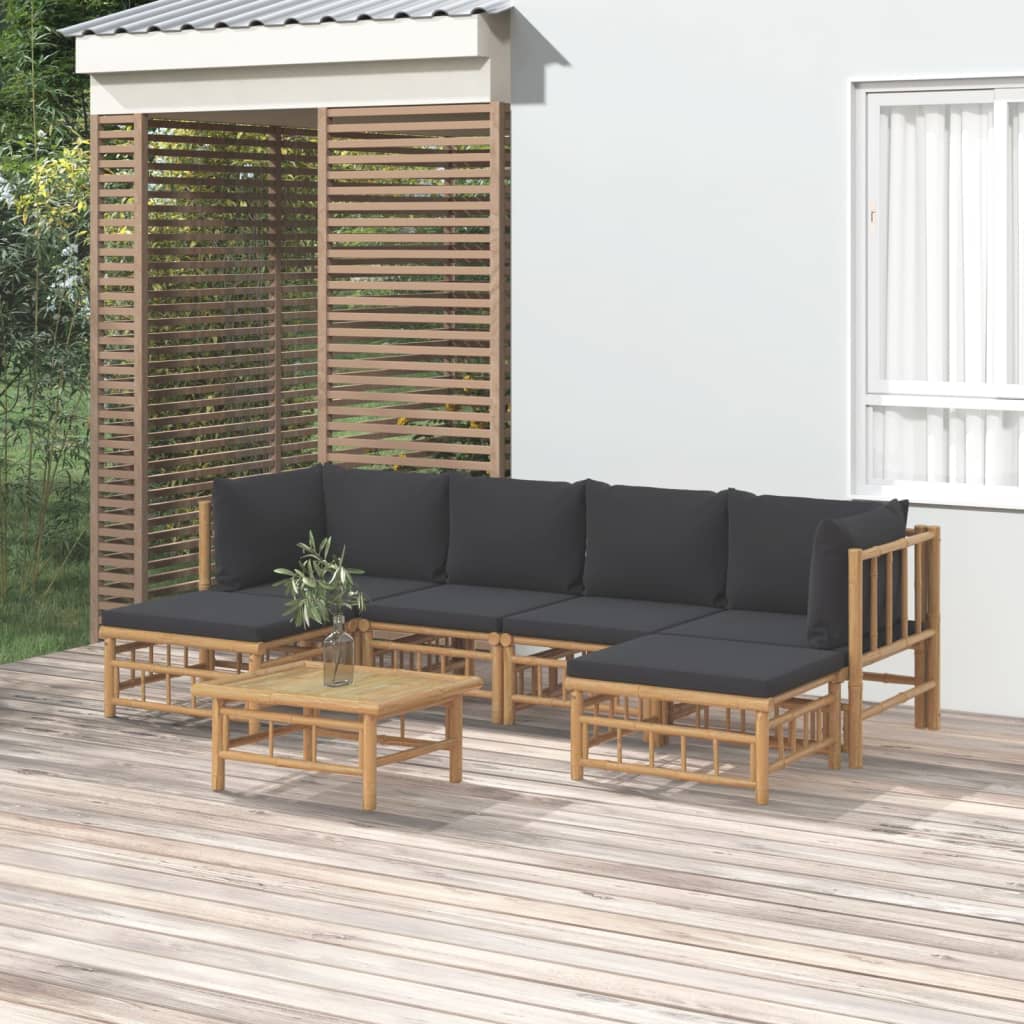 Vetonek Set de muebles de jardín 7 piezas bambú con cojines gris oscuro