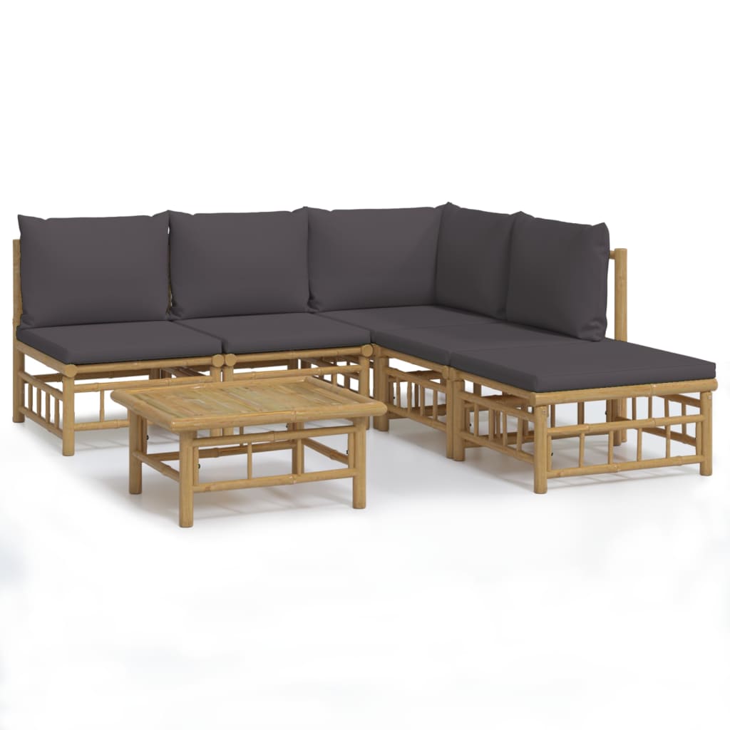 Set de muebles de jardín 6 piezas bambú con cojines gris oscuro vidaXL