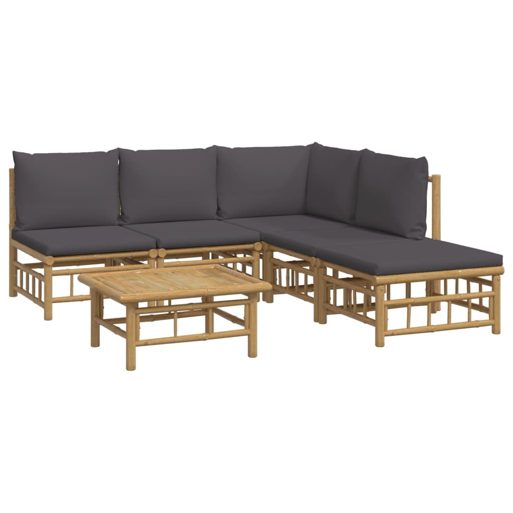 Set de muebles de jardín 6 piezas bambú con cojines gris oscuro vidaXL