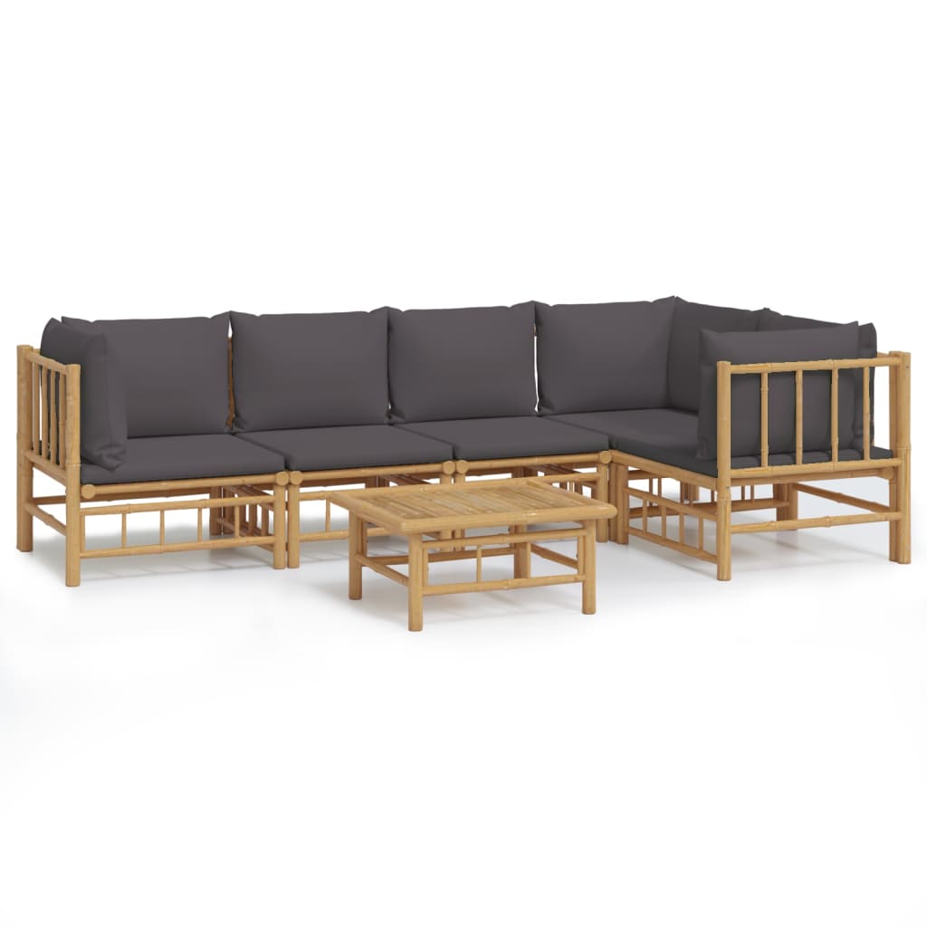 Set de muebles de jardín 6 piezas bambú con cojines gris oscuro vidaXL