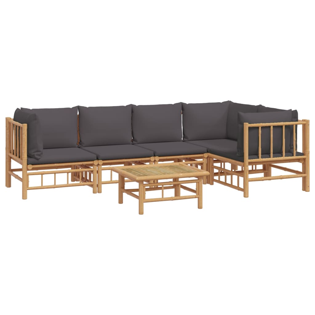 Set de muebles de jardín 6 piezas bambú con cojines gris oscuro vidaXL