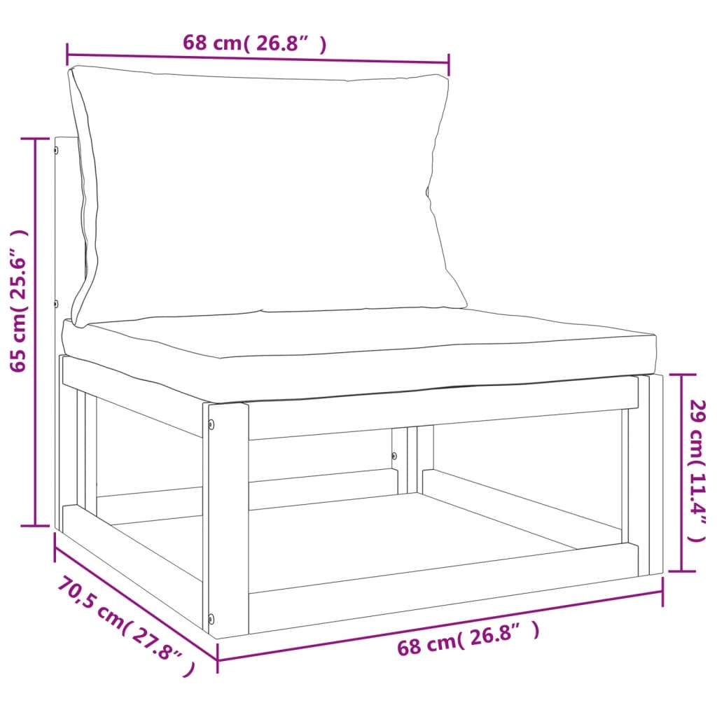 Set muebles de jardín 4 pzas madera maciza y cojines gris taupé vidaXL