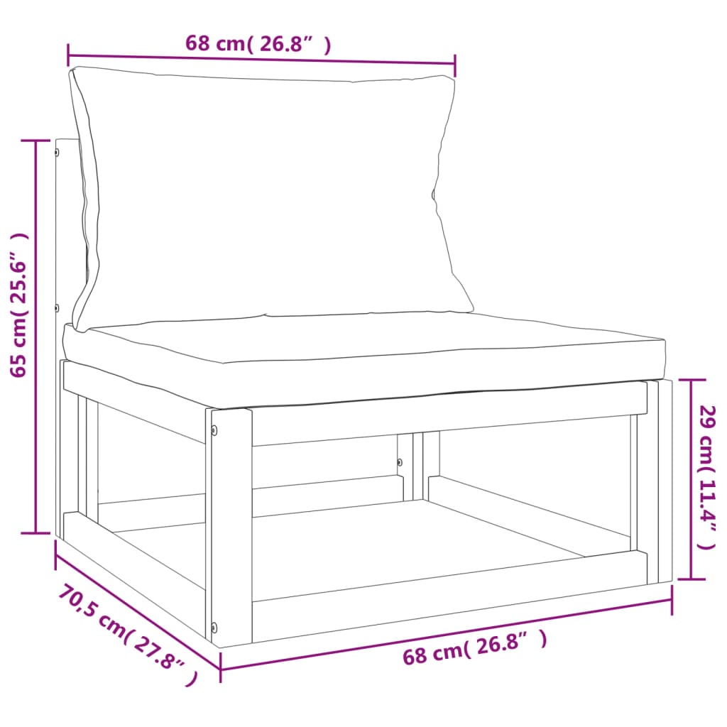 Set muebles de jardín 3 pzas madera maciza y cojines gris taupé vidaXL