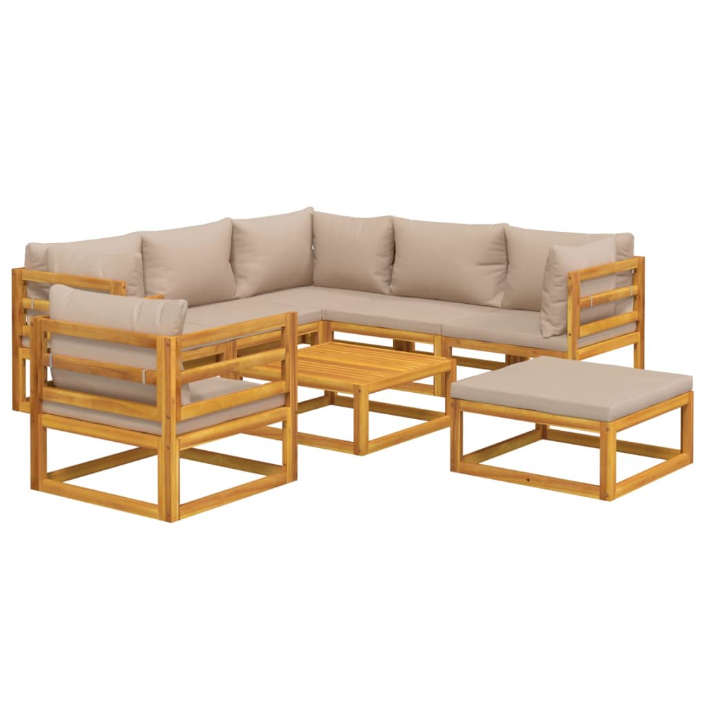 Set muebles de jardín 8 pzas madera maciza y cojines gris taupé vidaXL