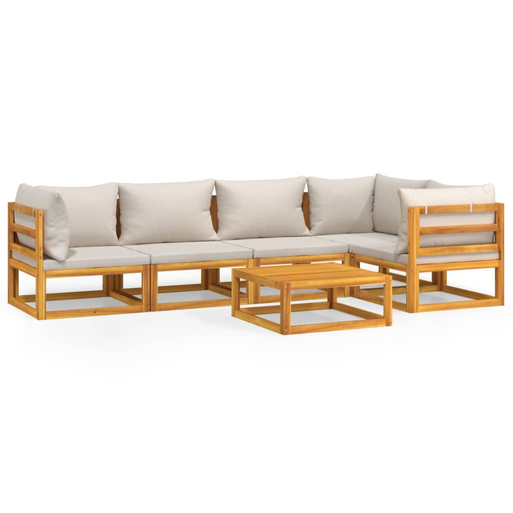 Set muebles de jardín 6 pzas madera maciza y cojines gris claro vidaXL