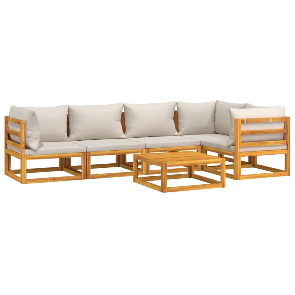 Set muebles de jardín 6 pzas madera maciza y cojines gris claro vidaXL