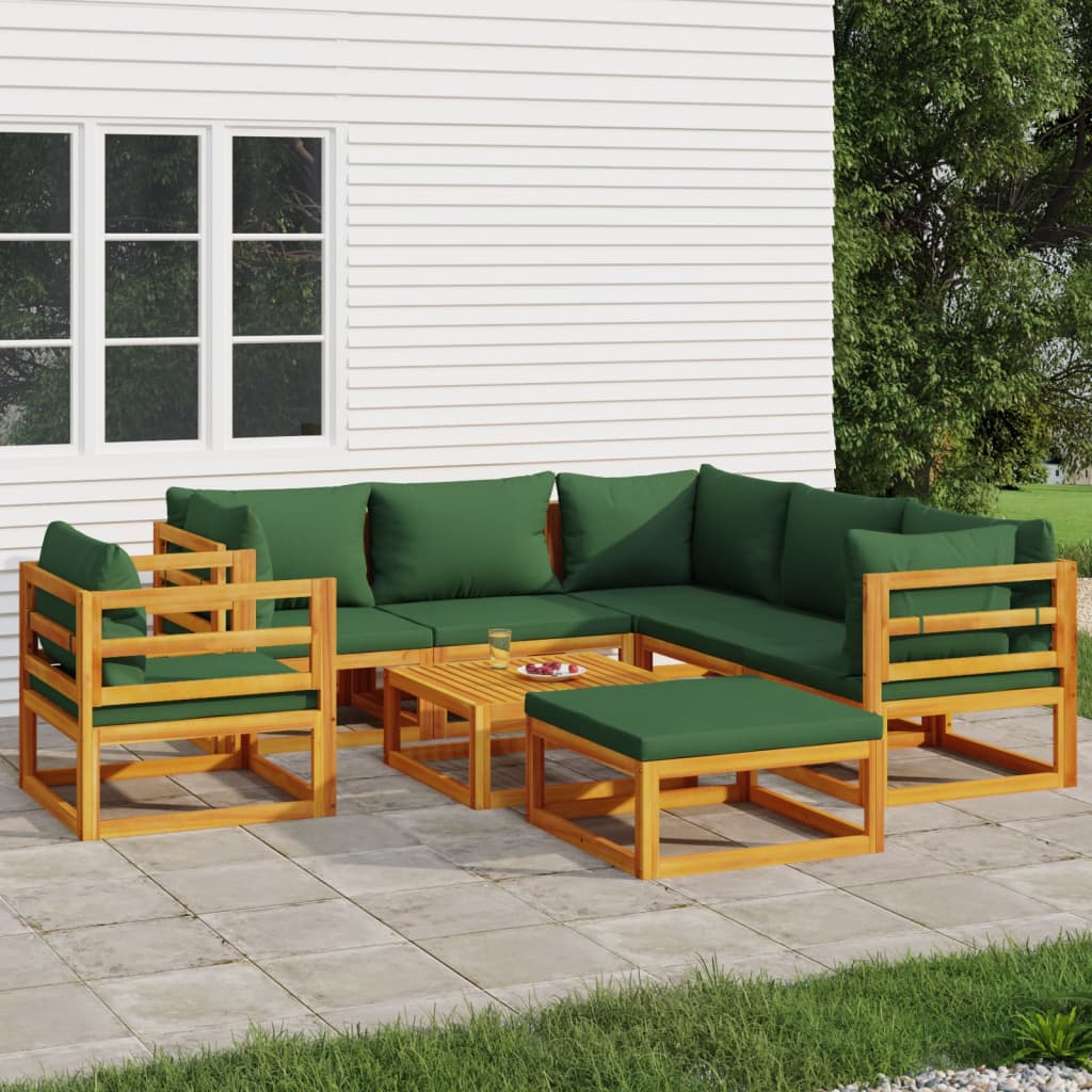 Vetonek Set de muebles de jardín 8 pzas madera maciza con cojines verde