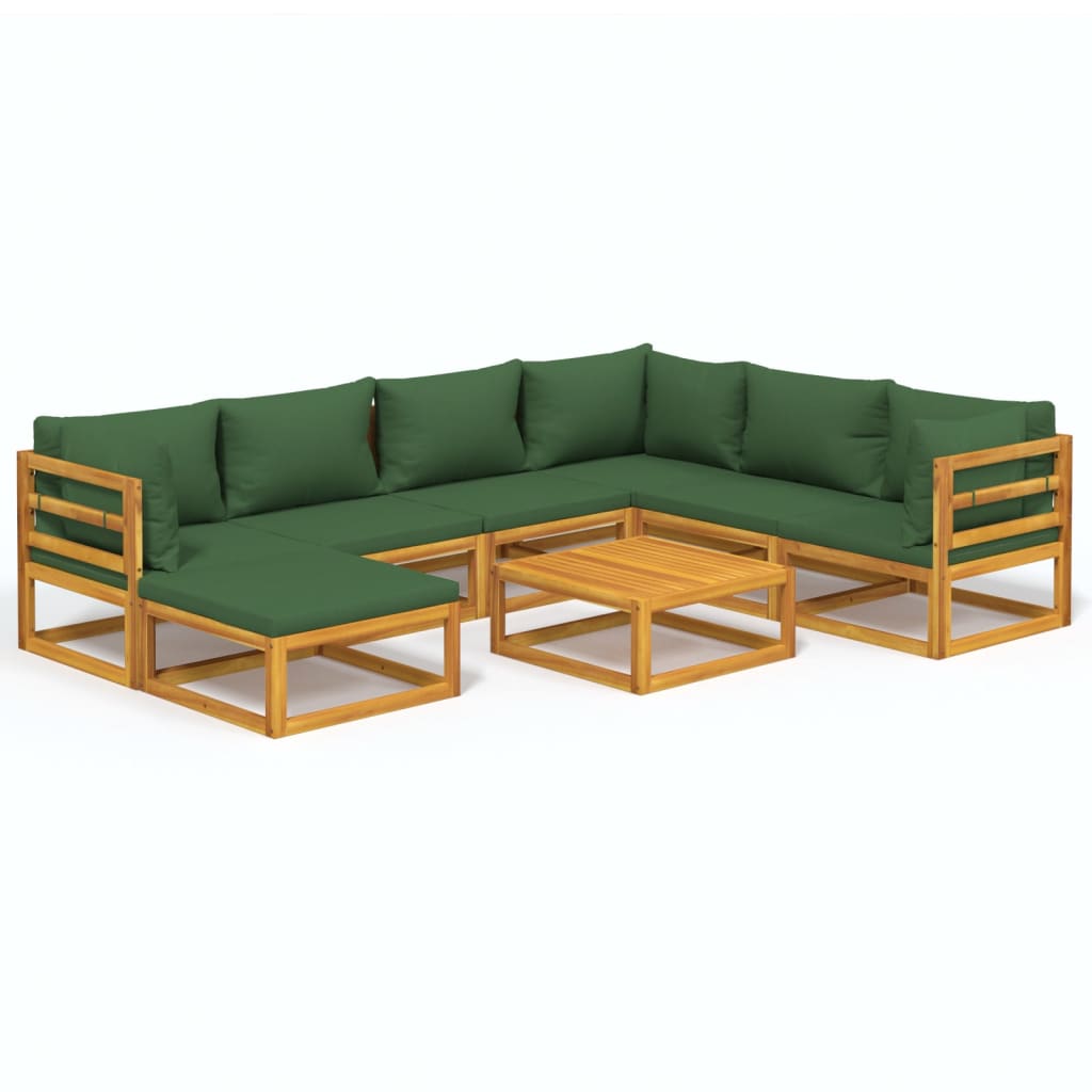 Set de muebles de jardín 8 pzas madera maciza con cojines verde vidaXL