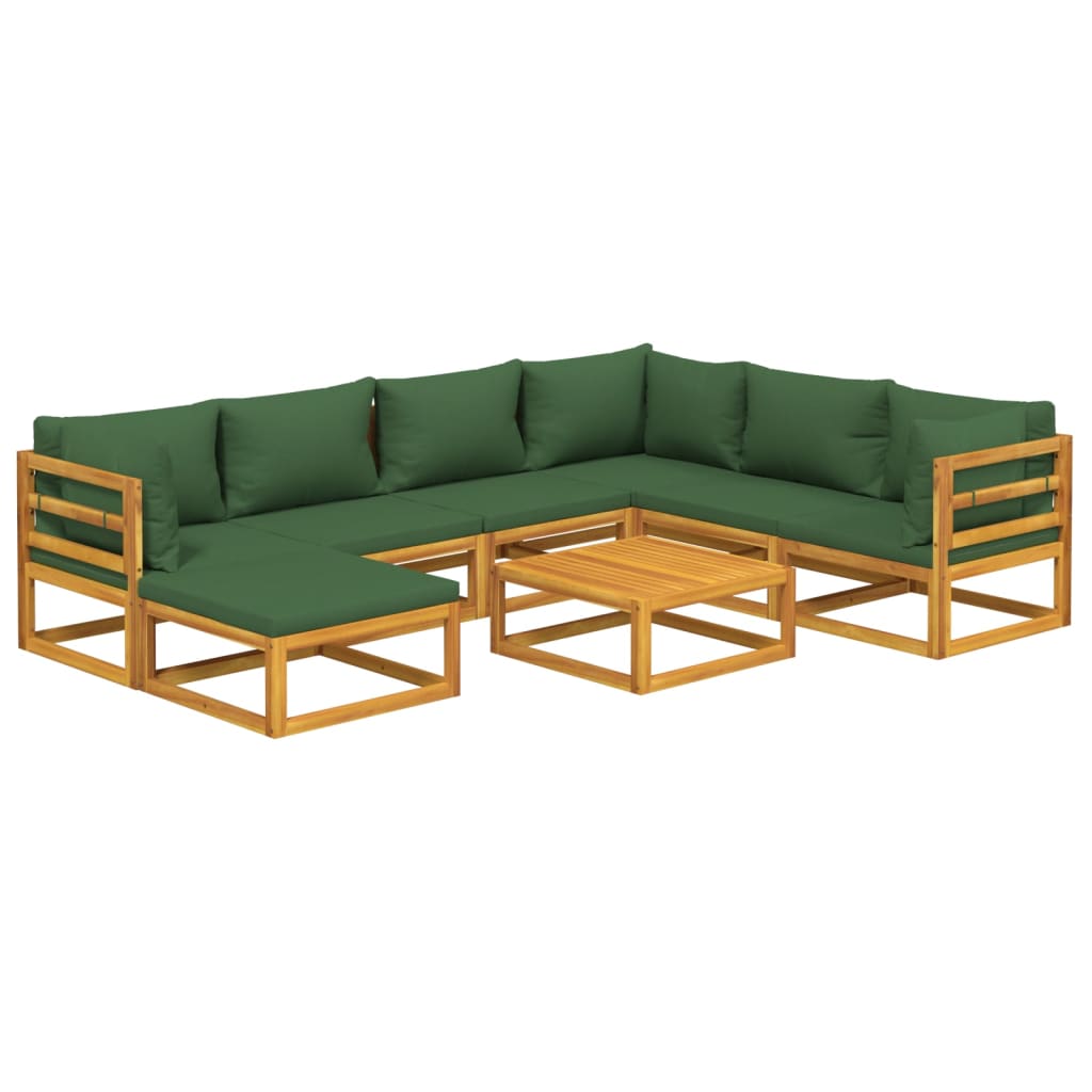 Set de muebles de jardín 8 pzas madera maciza con cojines verde vidaXL