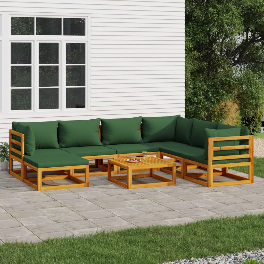 Vetonek Set de muebles de jardín 8 pzas madera maciza con cojines verde