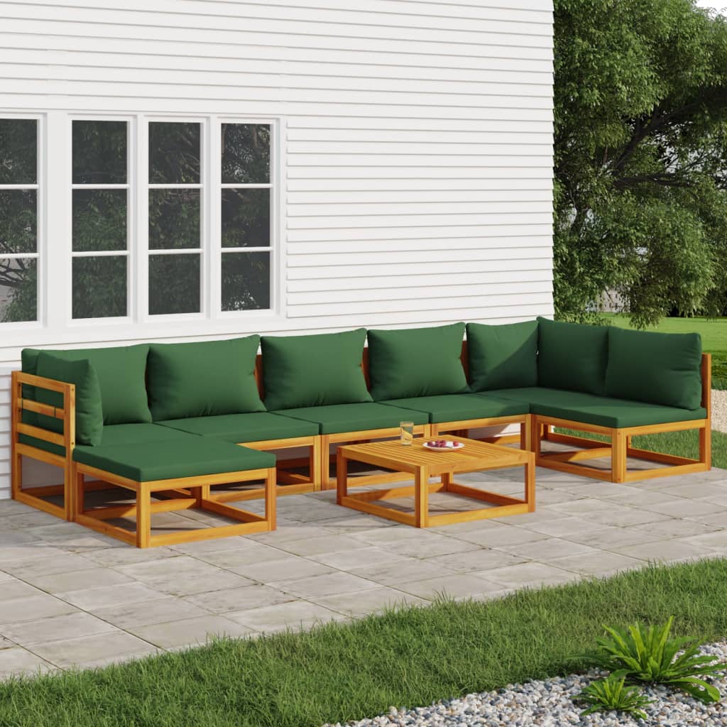 Vetonek Set de muebles de jardín 8 pzas madera maciza con cojines verde