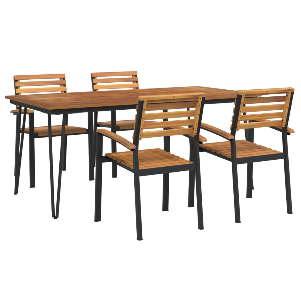 Juego de comedor de jardín 5 pzas madera maciza acacia y metal vidaXL