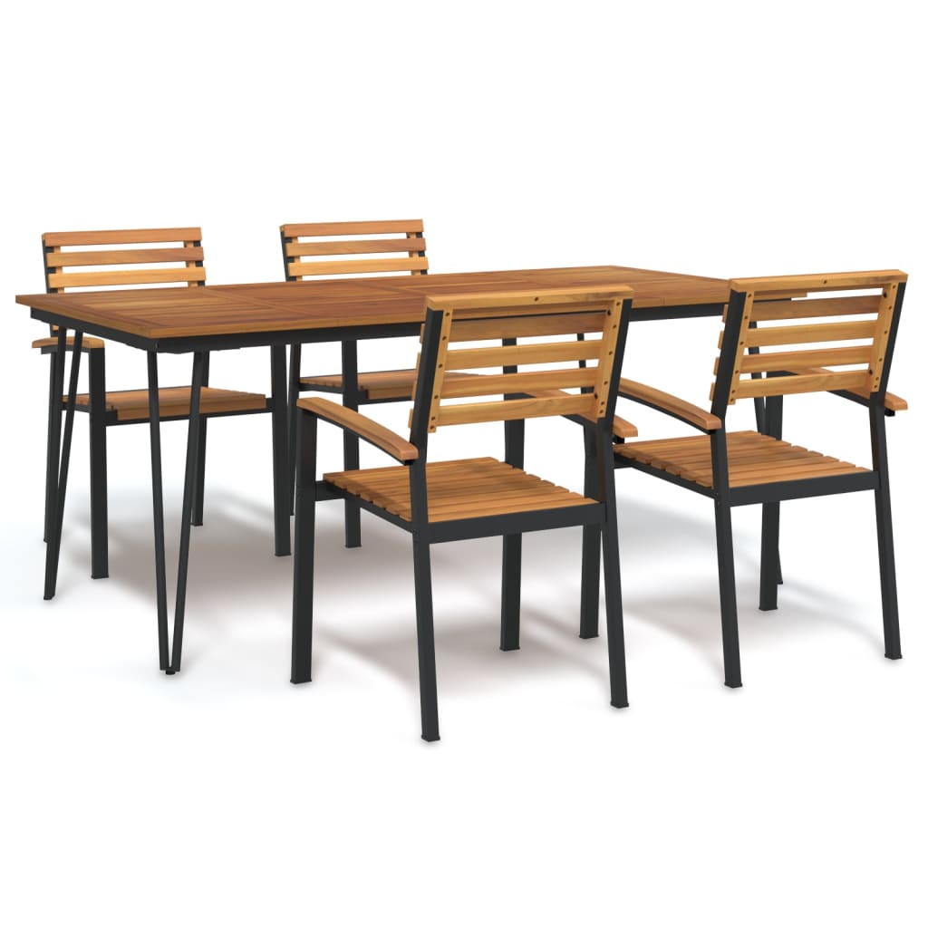 Vetonek Juego de comedor de jardín 5 pzas madera maciza acacia y metal