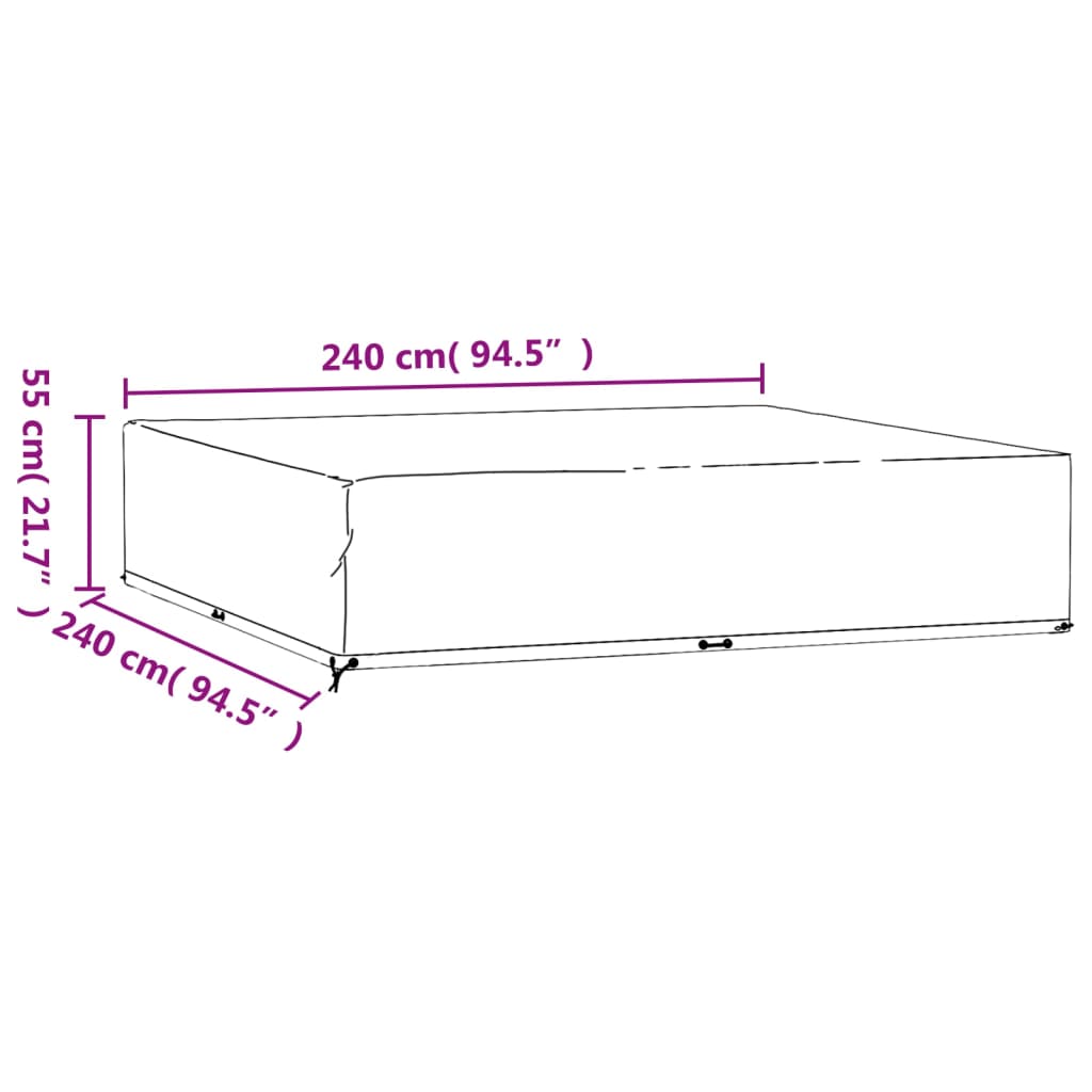 Fundas muebles de jardín 2 uds 16 ojales cuadrado 240x240x55 cm