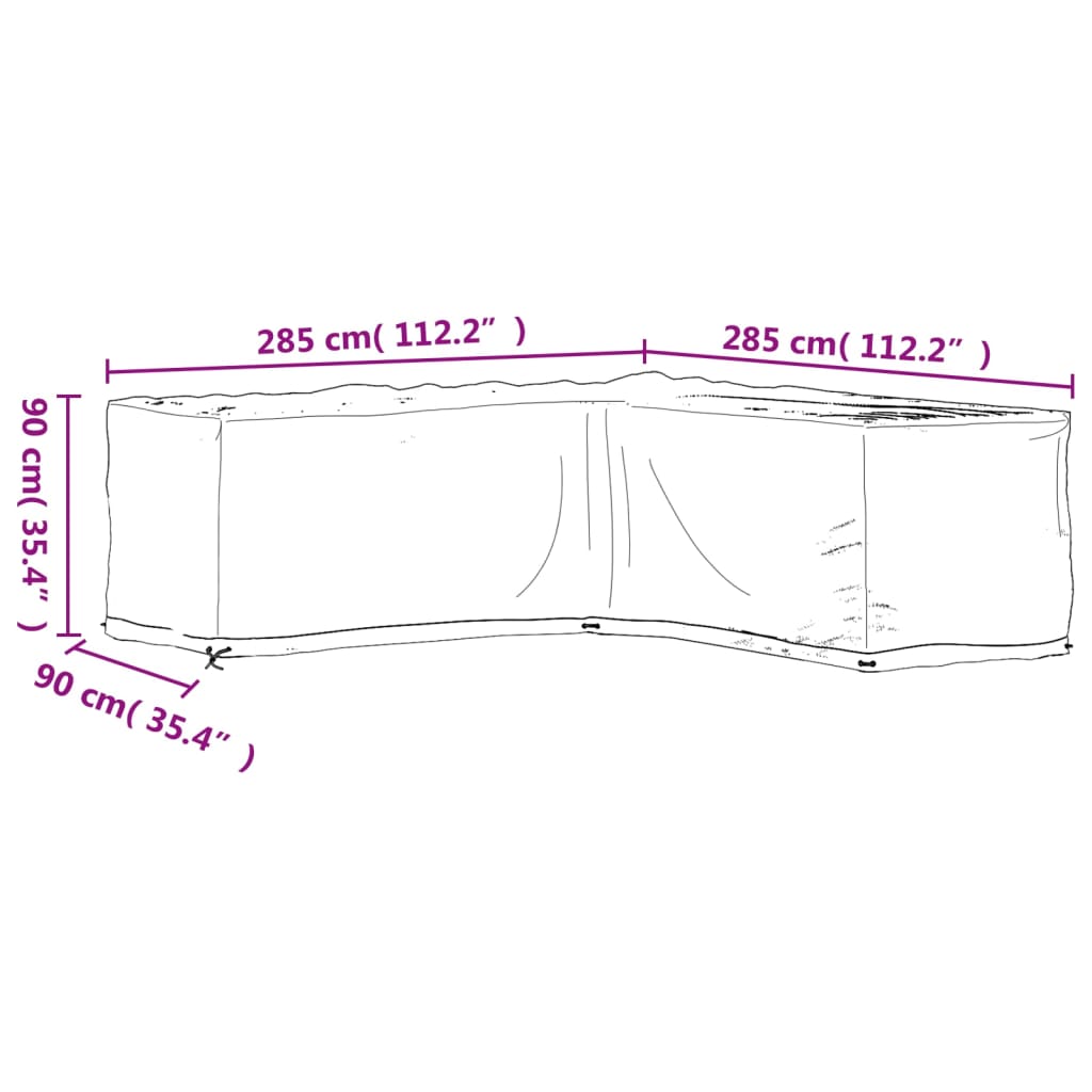 Fundas muebles jardín forma de L 2 uds 16 ojales 285x285x90 cm vidaXL