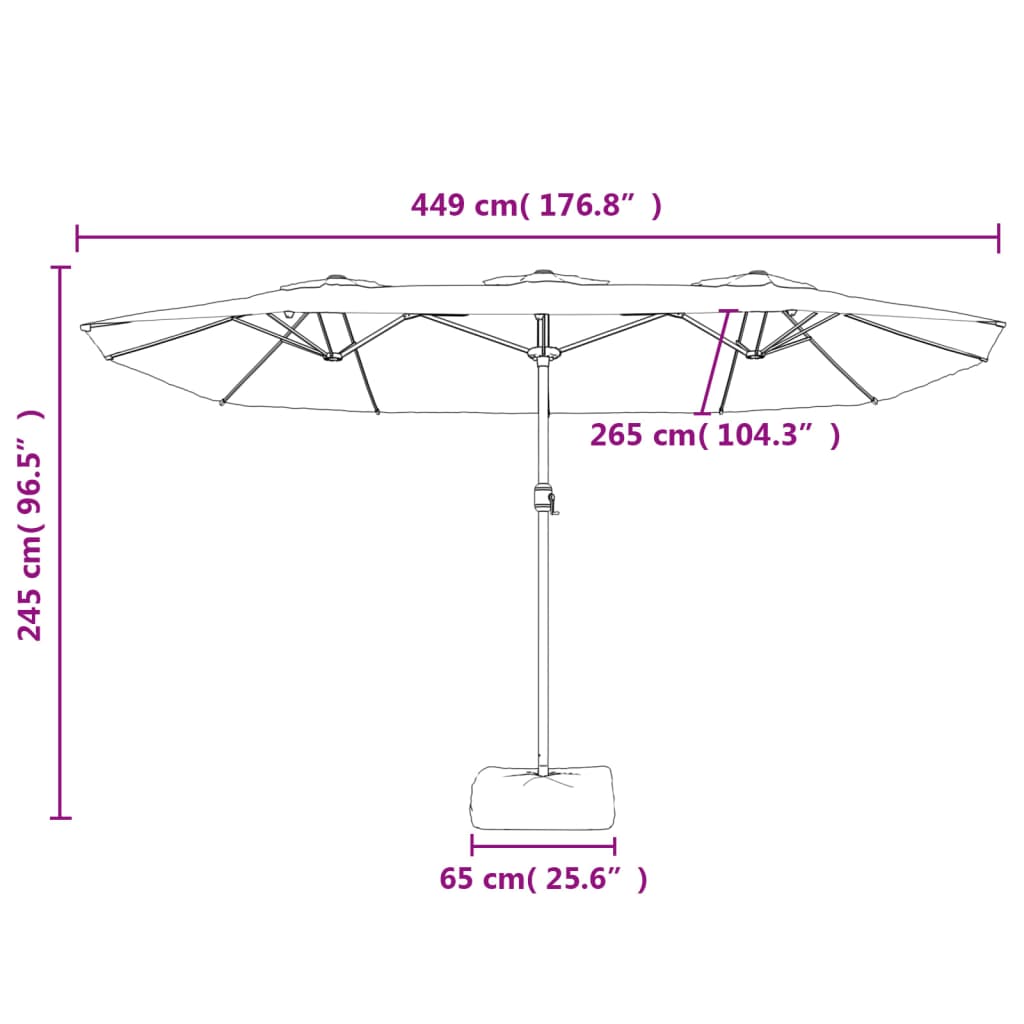 Double garden umbrella with Taupe gray led lights 449x245 cm