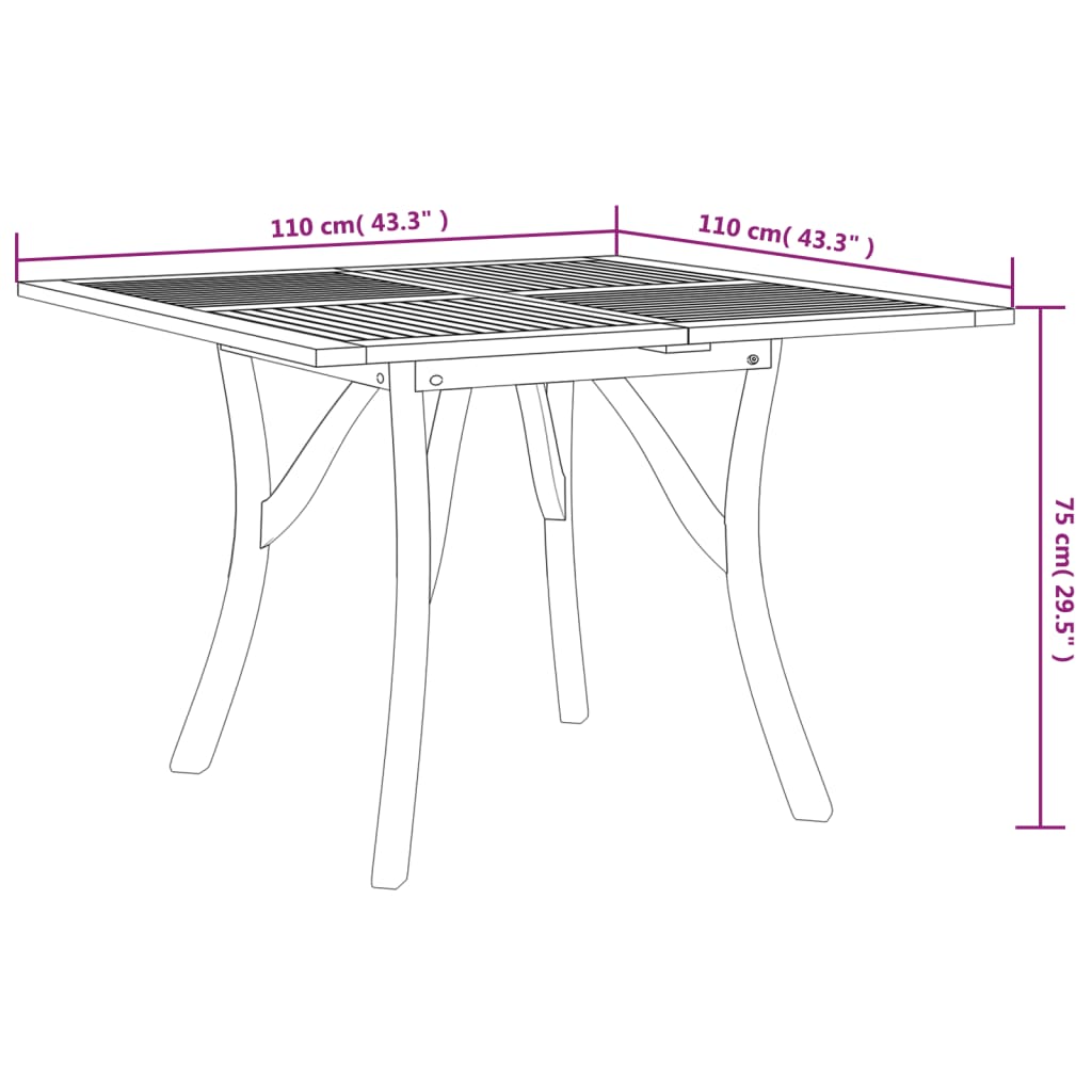 Mesa de jardín madera maciza de acacia 110x110x75 cm vidaXL