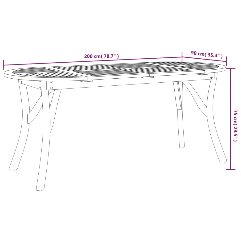 Mesa de jardín madera maciza de acacia 200x90x75 cm vidaXL