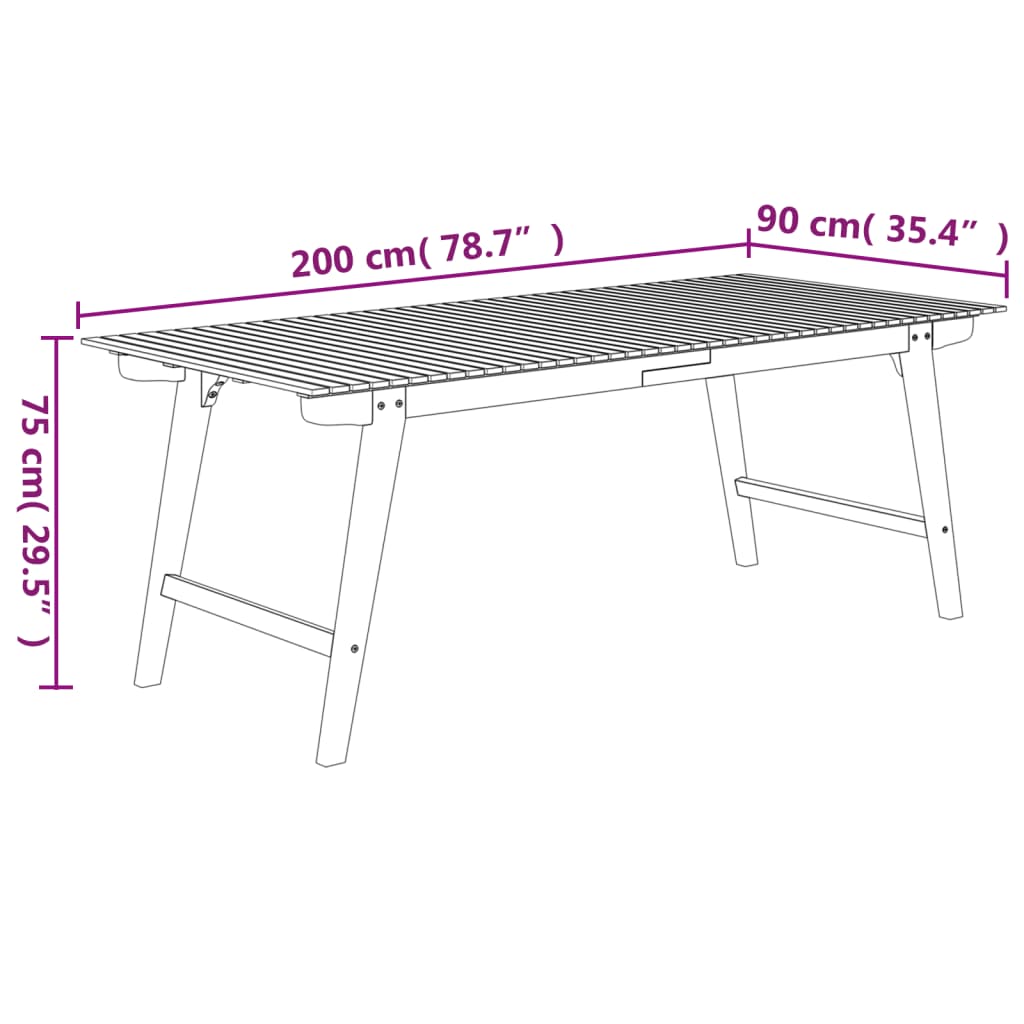 Mesa de jardín madera maciza de acacia 200x90x75 cm