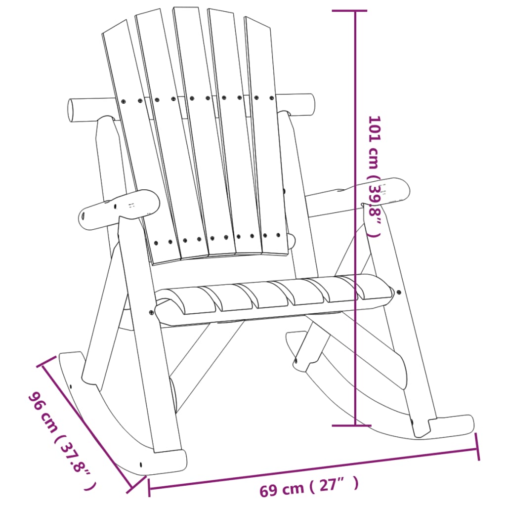 Silla mecedora de jardín madera maciza abeto 69x96x101 cm