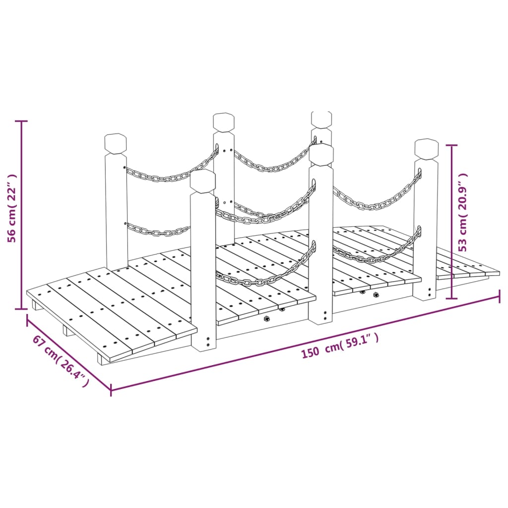 Ponte da giardino con catene in legno massiccio abete 150x67x56cm