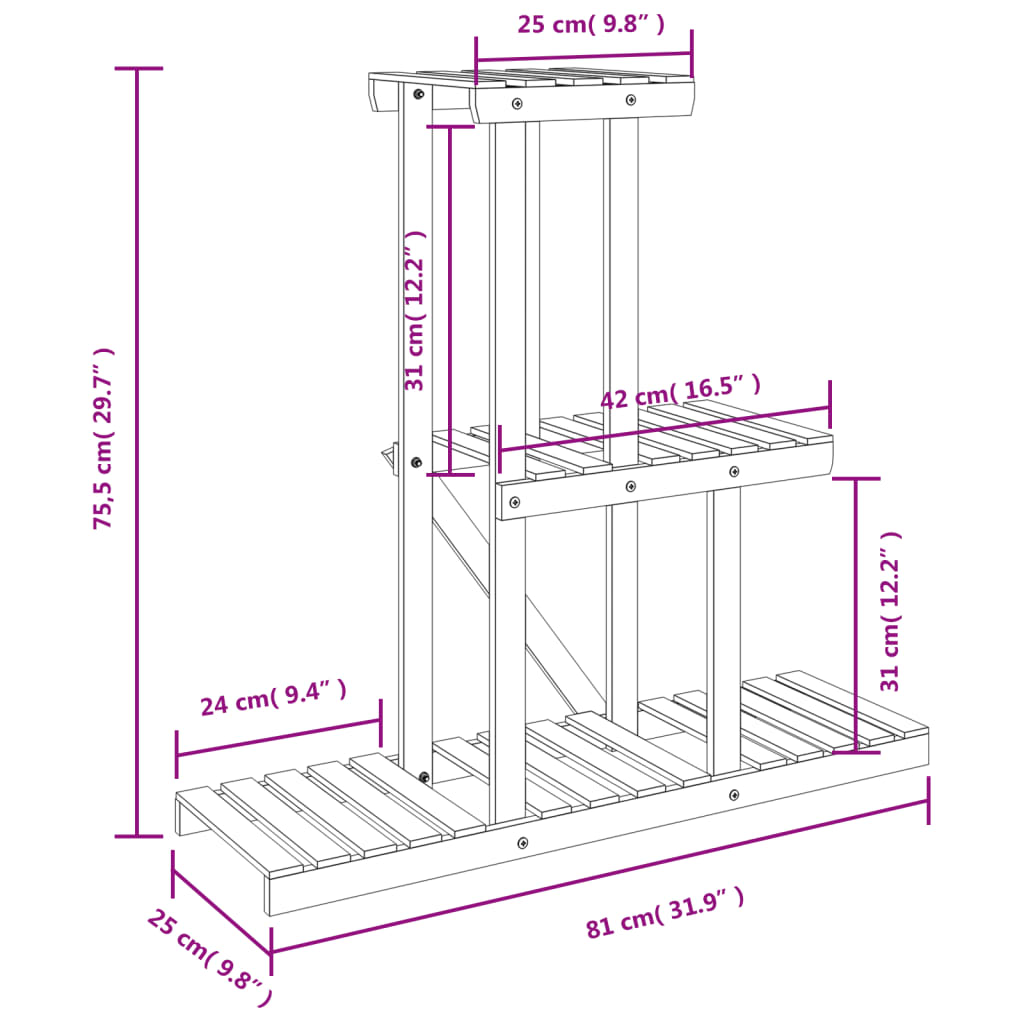 Soporte para flores de madera maciza abeto 81x25x75,5 cm vidaXL