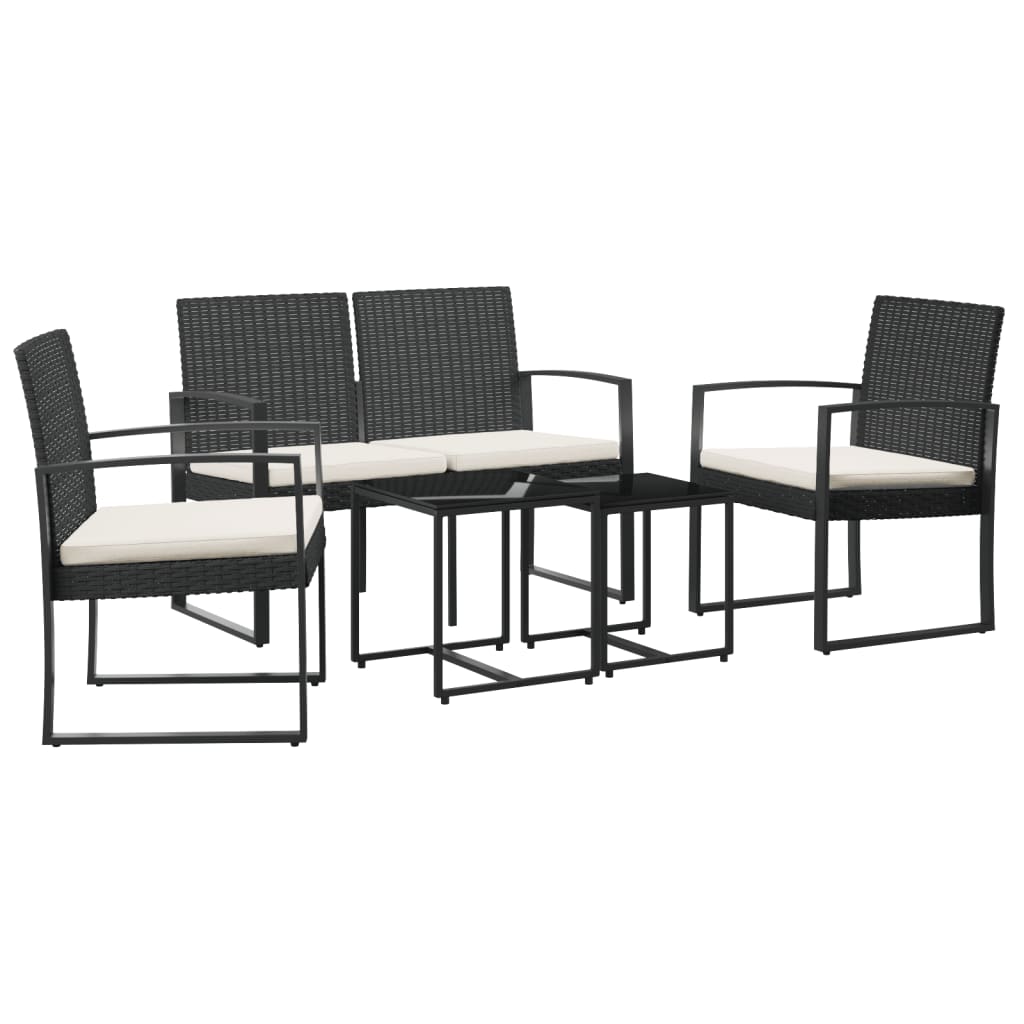 Set comedor de jardín 5 pzas con cojines PP aspecto ratán negro vidaXL