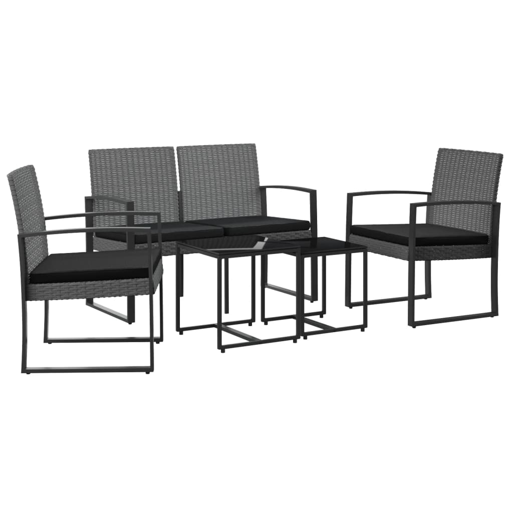 Set comedor jardín 5 pzas cojines PP aspecto ratán gris oscuro vidaXL