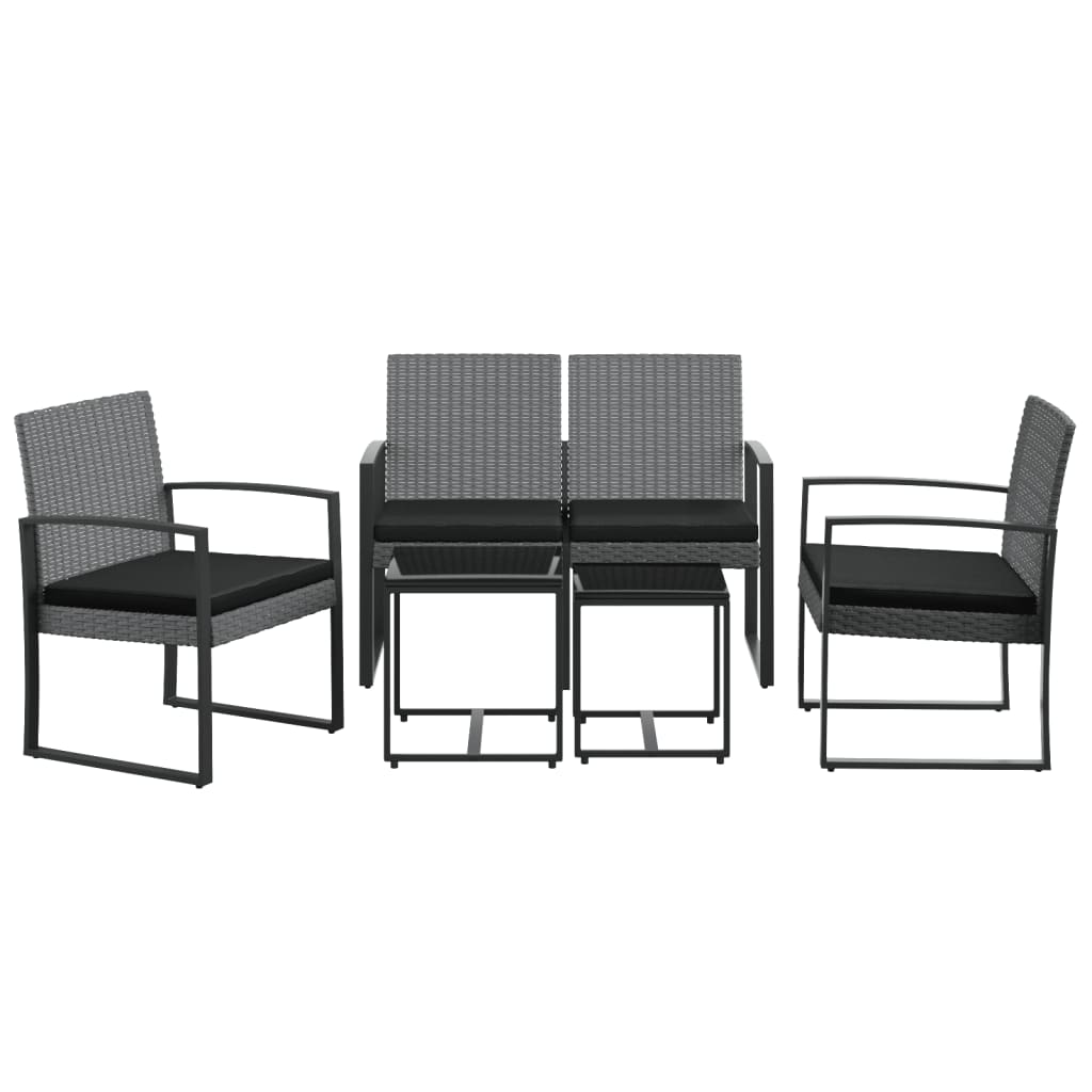 Set comedor jardín 5 pzas cojines PP aspecto ratán gris oscuro vidaXL