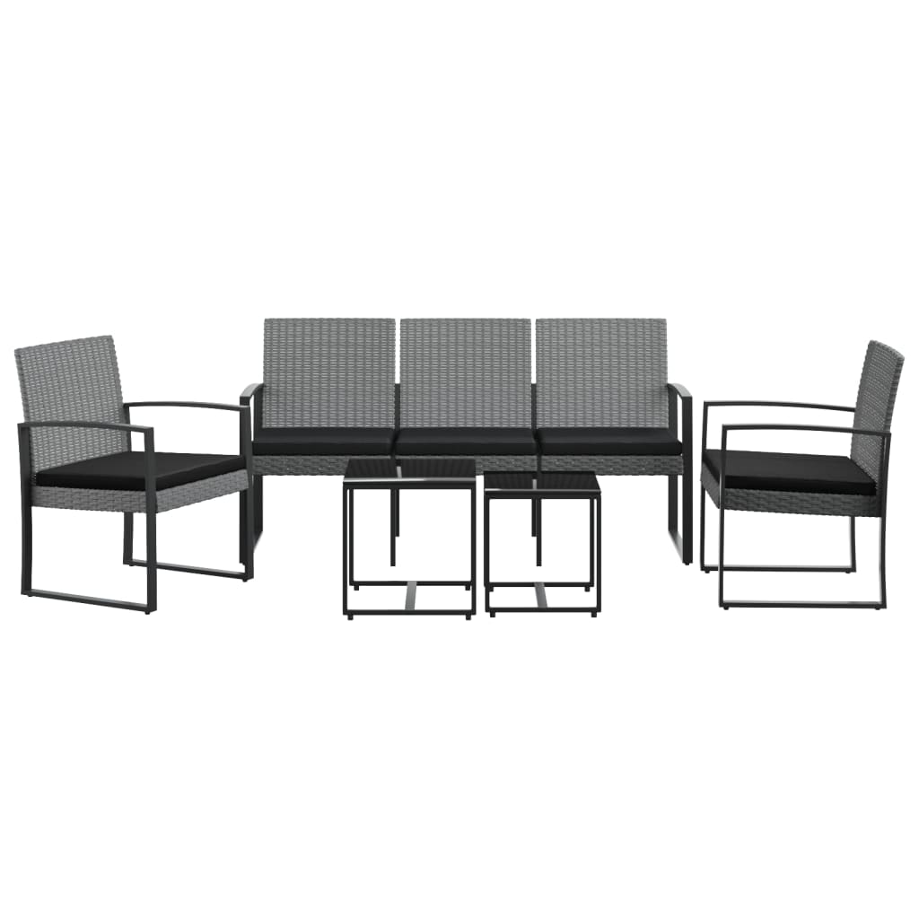 Set comedor jardín 5 pzas cojines PP aspecto ratán gris oscuro vidaXL