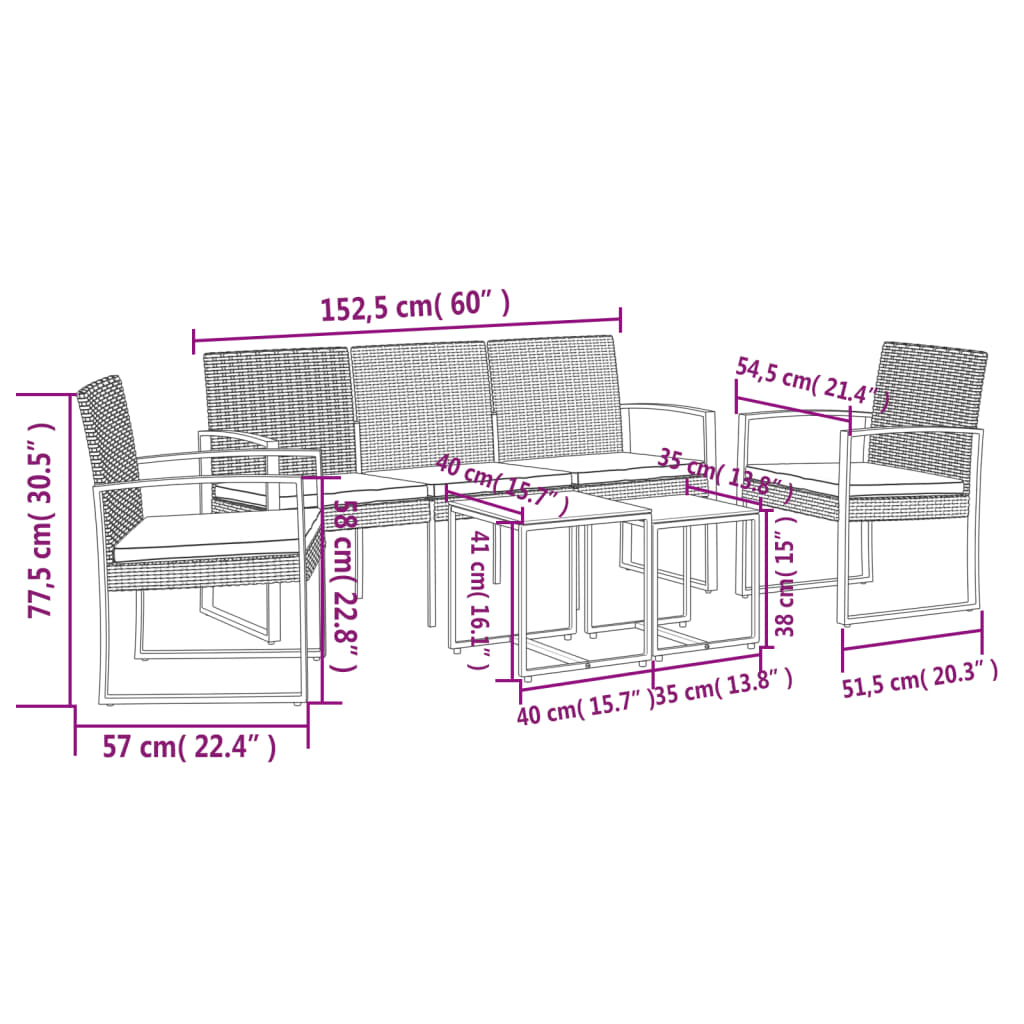 Set comedor jardín 5 pzas cojines PP aspecto ratán gris oscuro vidaXL