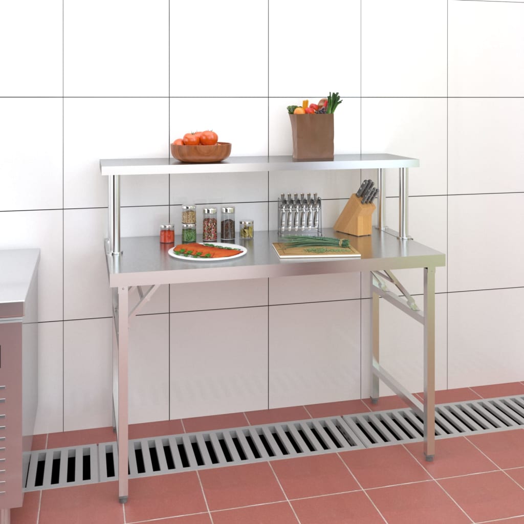 Vetonek Mesa de trabajo para cocina con estante acero inox 120x60x115cm