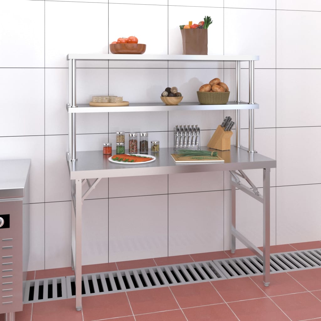 Vetonek Mesa de trabajo para cocina con estante acero inox 120x60x145cm