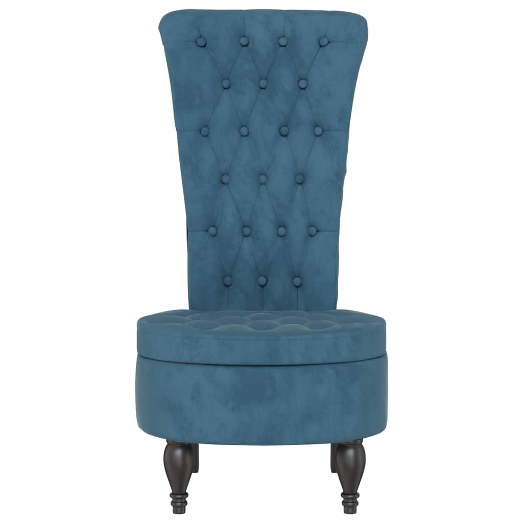 High backing armchair with blue velvet buttons