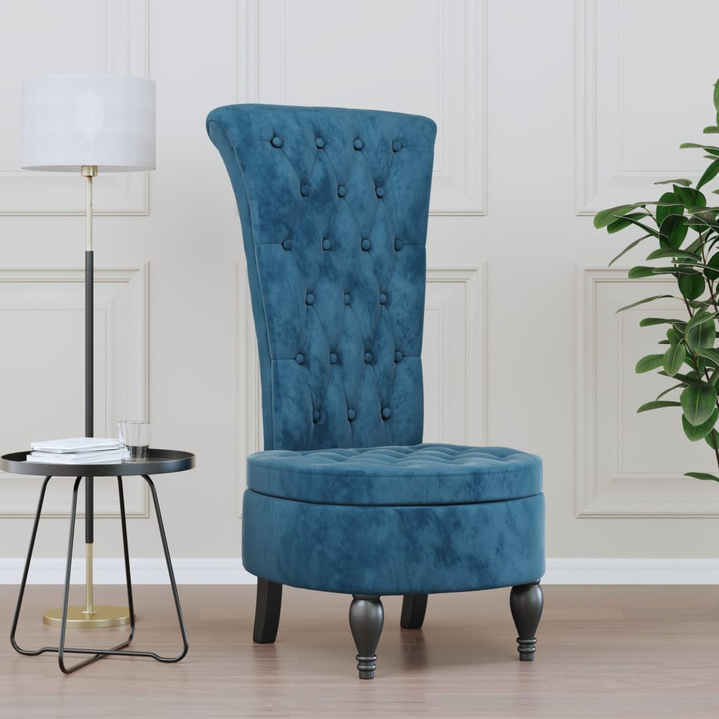 Vetonek Sillón de respaldo alto con botones terciopelo azul