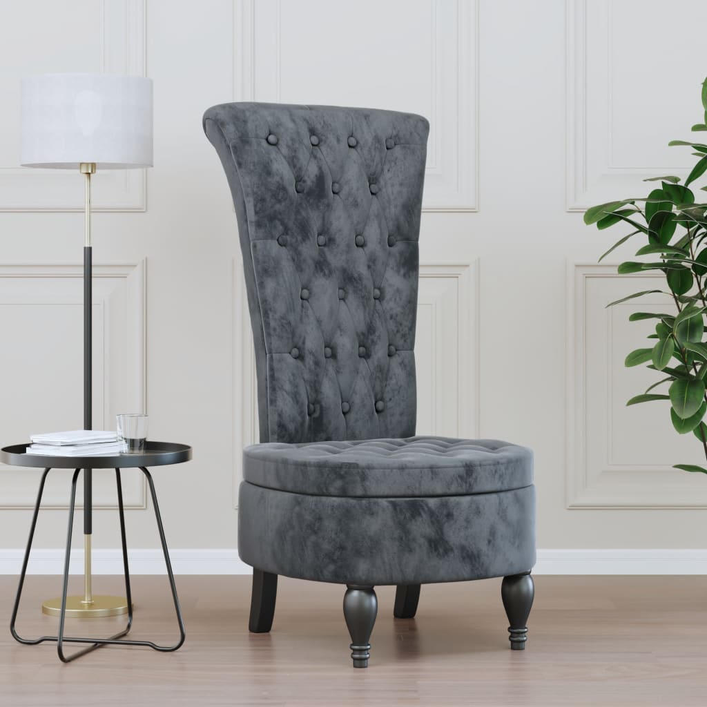 Vetonek Sillón de respaldo alto con botones terciopelo gris oscuro