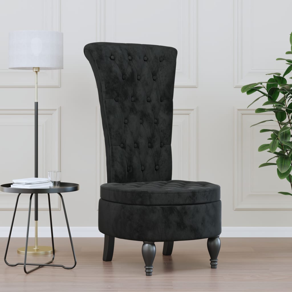 Vetonek Sillón de respaldo alto con botones terciopelo negro