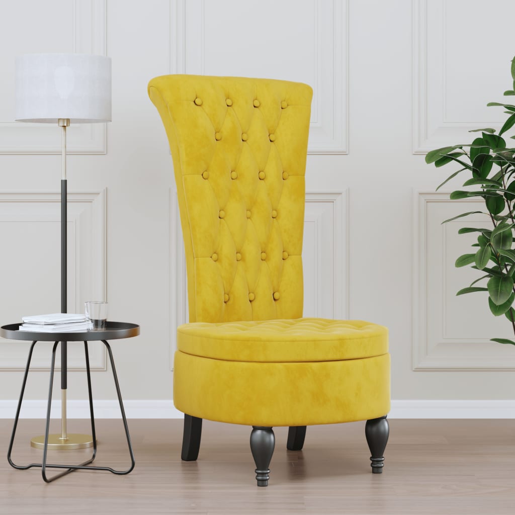 Vetonek Sillón de respaldo alto con botones terciopelo amarillo