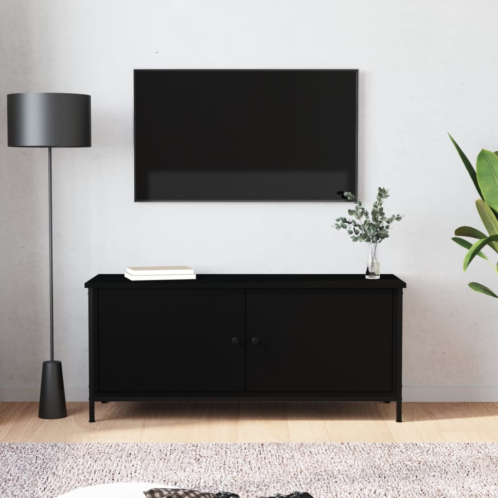 Vetonek Mueble TV con puertas madera contrachapada negro 102x35x45 cm