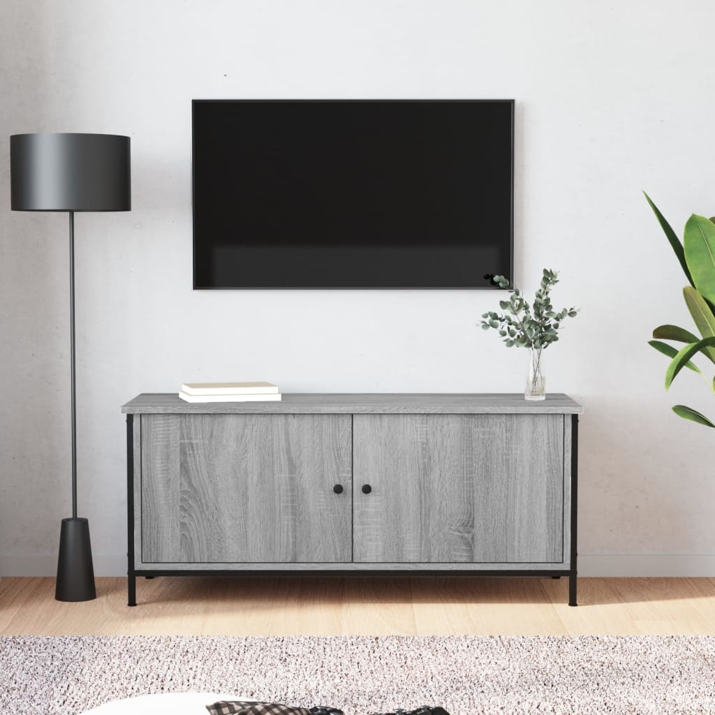 Vetonek Mueble TV con puertas contrachapada gris Sonoma 102x35x45 cm