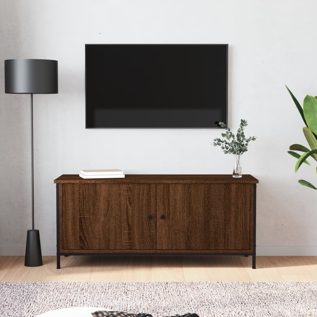 Vetonek Mueble TV con puertas contrachapada marrón roble 102x35x45 cm