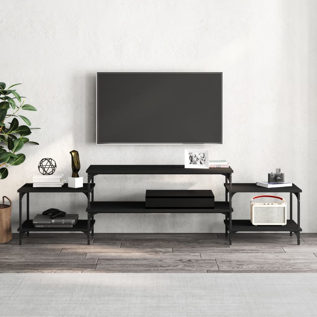 Mueble para TV madera negro 197x35x52 cm