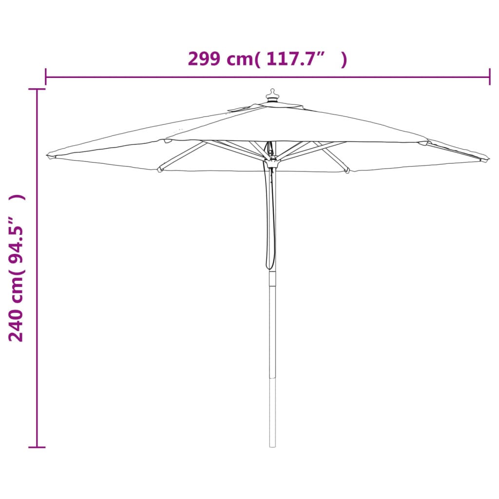 Sombrilla de jardín con poste de madera negro 299x240 cm vidaXL