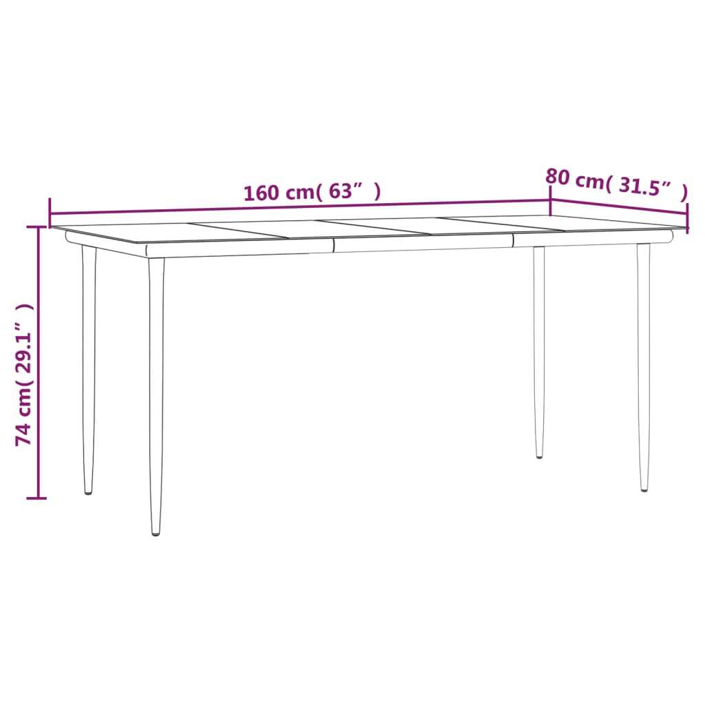 Juego de comedor jardín 7 pzas acero y cuerda de algodón negro vidaXL