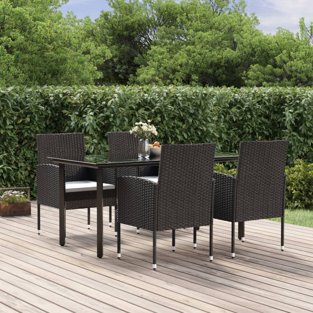 Vetonek Set de muebles jardín 5 pzas con cojines ratán sintético negro