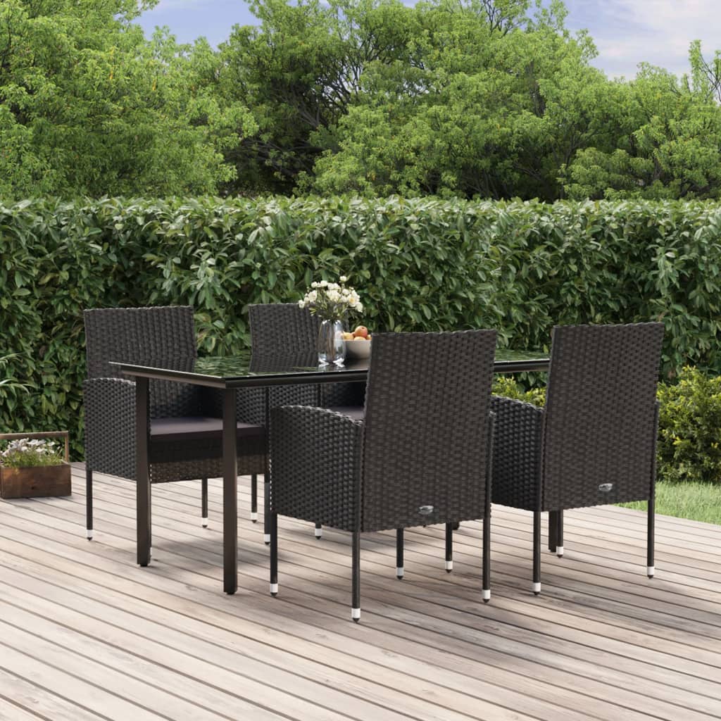 Vetonek Set de muebles jardín 5 pzas con cojines ratán sintético negro