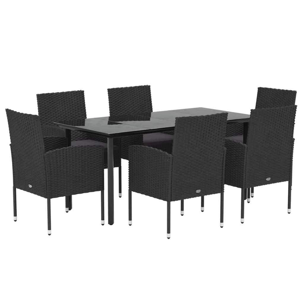 Set de comedor de jardín 7 pzas y cojines ratán sintético negro vidaXL