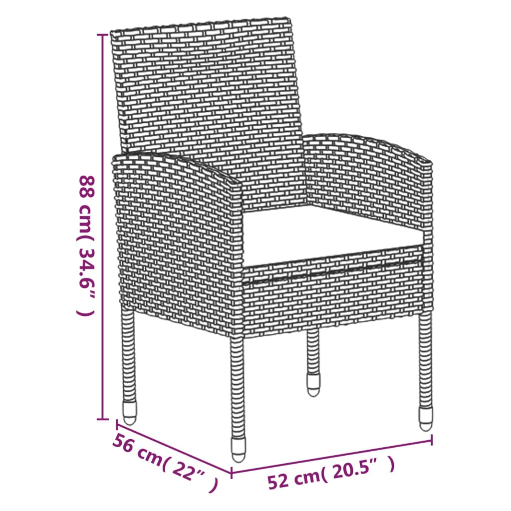 Set de comedor de jardín 7 pzas y cojines ratán sintético negro vidaXL