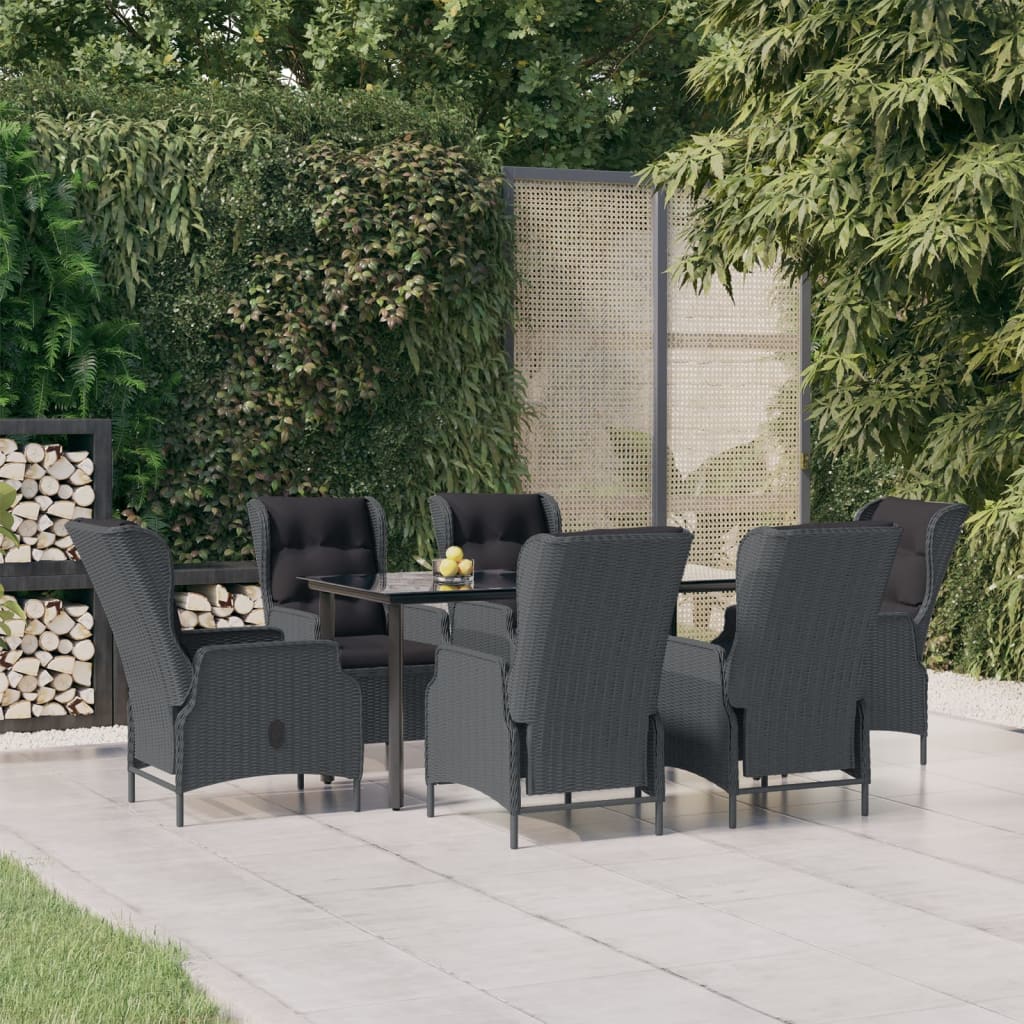 Vetonek Set de comedor para jardín 7 piezas ratán sintético gris oscuro