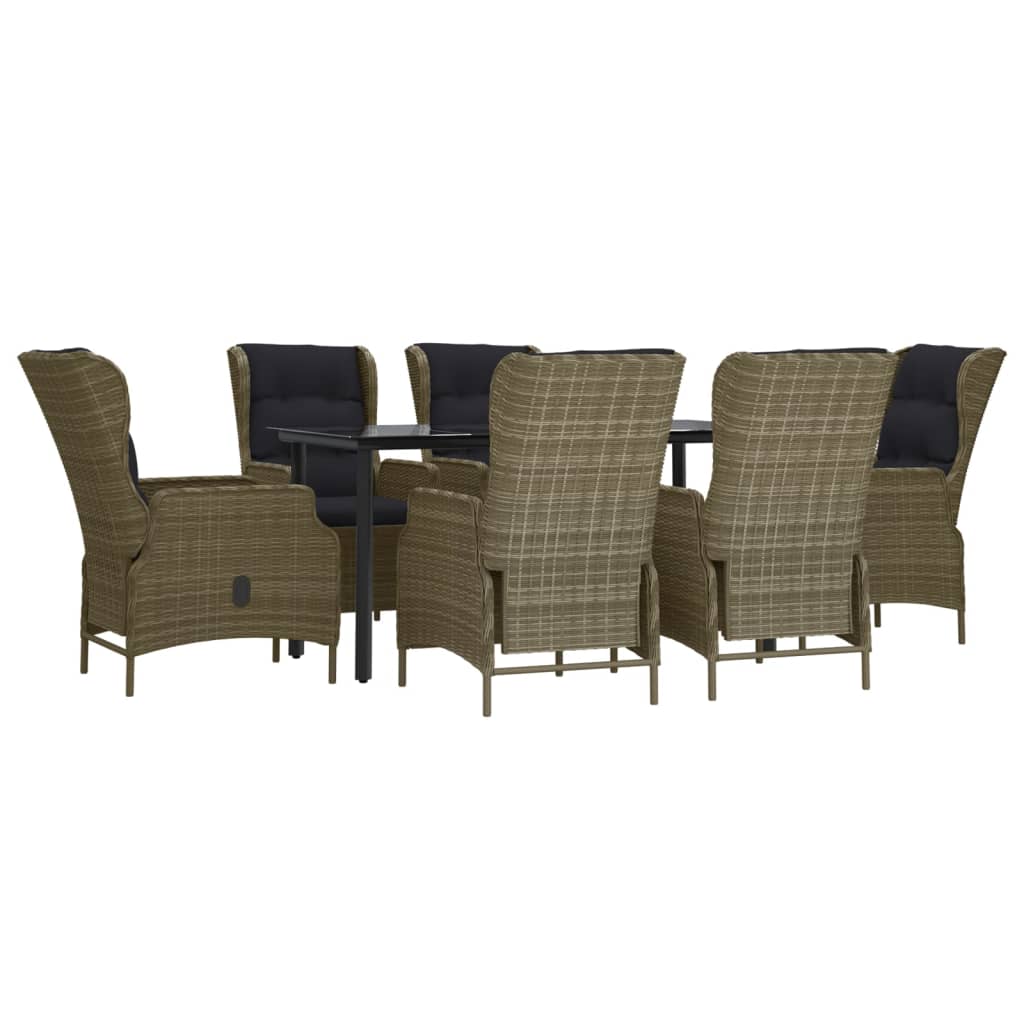 Conjunto de refeições de jardim 7 peças Rattan sintético marrom